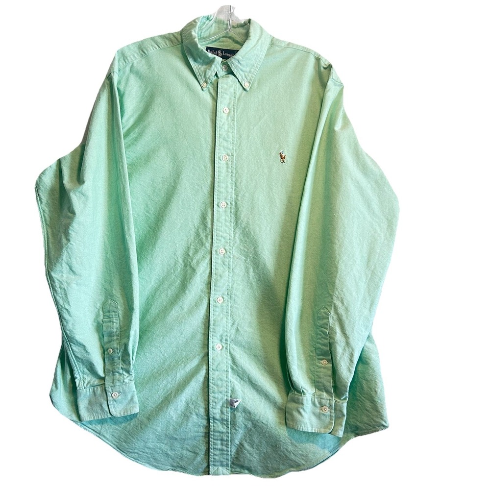 Ralph Lauren Green Classic Fit Shirt 100%Cotton Long Sleeve Button Down 16.5x 35